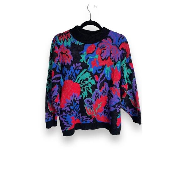 Rose Metallic Pullover Colorful Abstract Sweater Acrylic Statement Bold Crewneck - Picture 2 of 4
